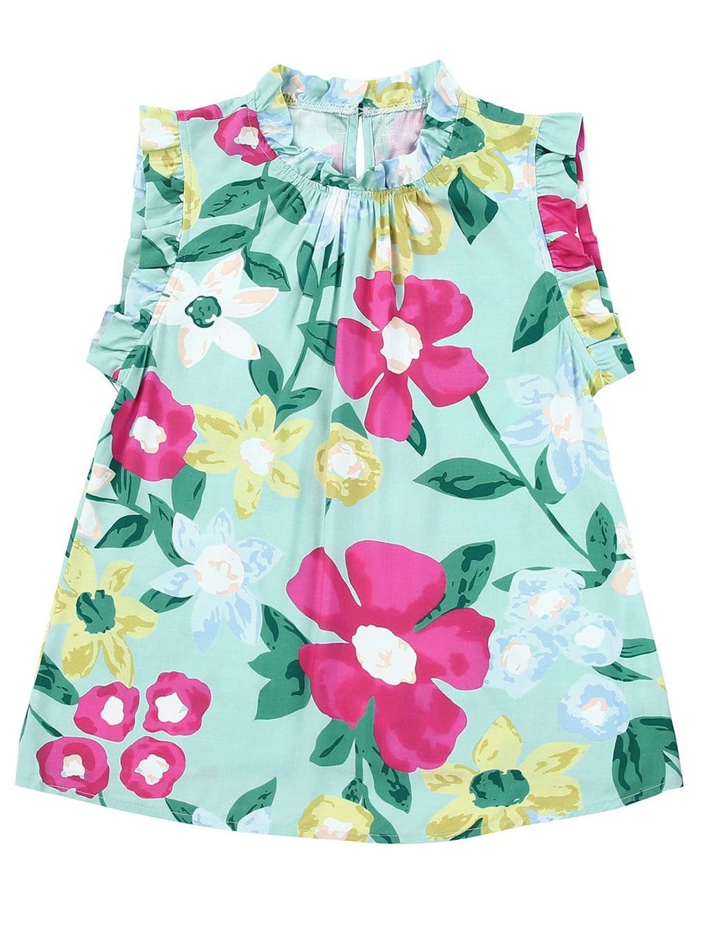 Green Floral Print Sleeveless Ruffle Tank Top