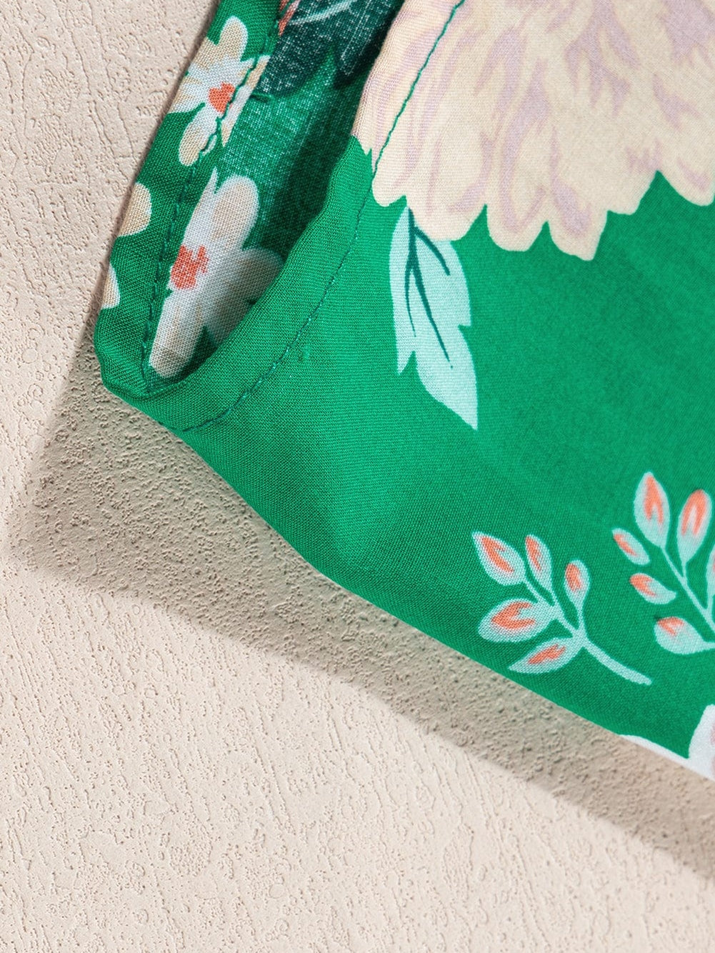 Green Floral Print Smocked Tiered Midi Dress with Bubble Sleeves