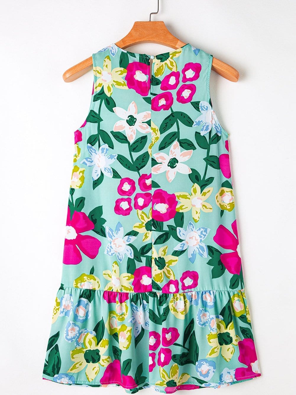 Green Floral Ruched Mini Dress with Sleeveless Design