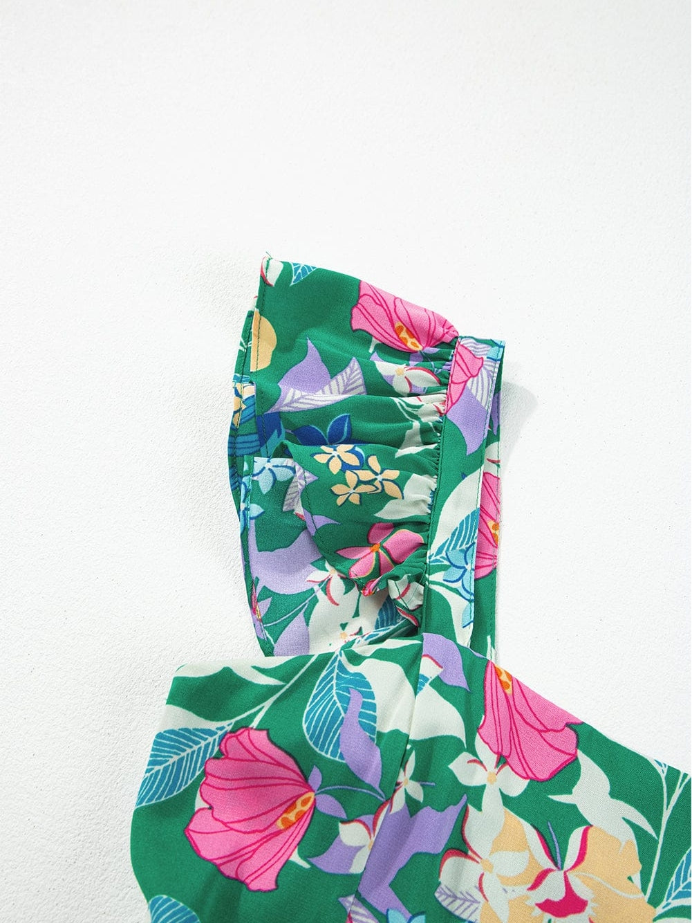 Green Floral Ruffle Maxi Dress with Flowy Shoulder Strap