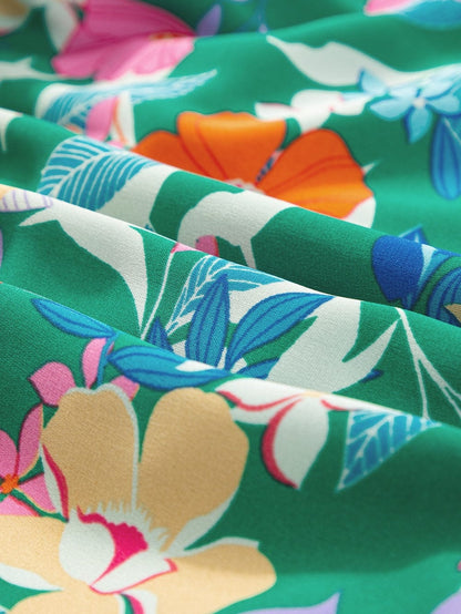 Green Floral Ruffle Maxi Dress with Flowy Shoulder Strap