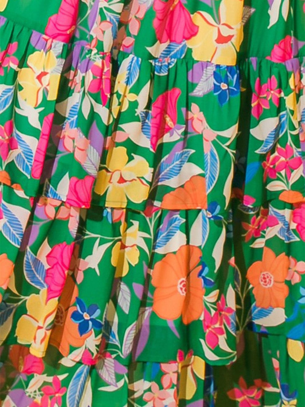 Green Floral Ruffle Maxi Dress with Flowy Shoulder Strap