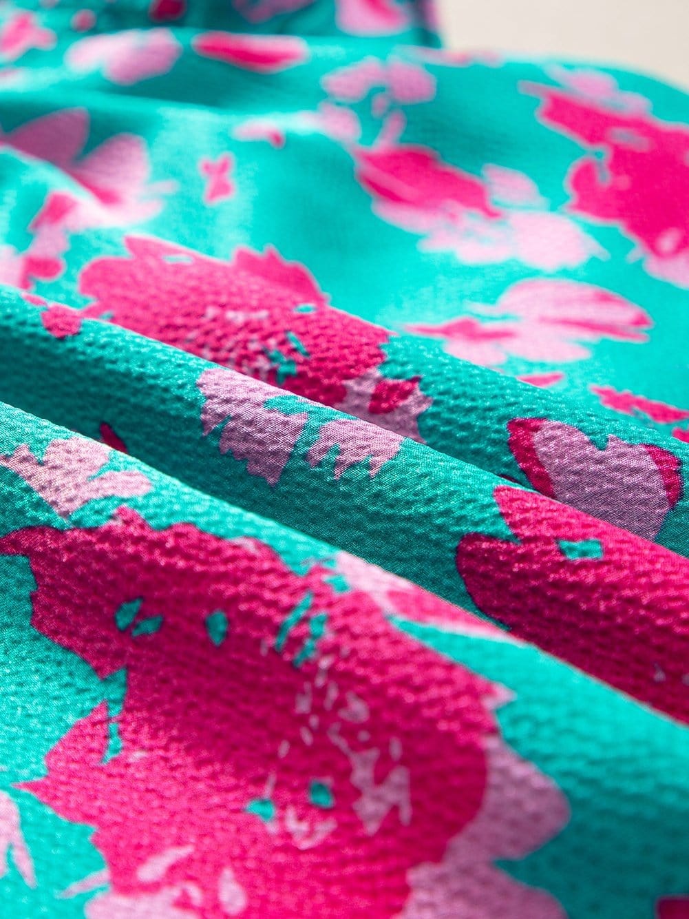 Green Floral Smocked Flutter Sleeve Ruched Blouse