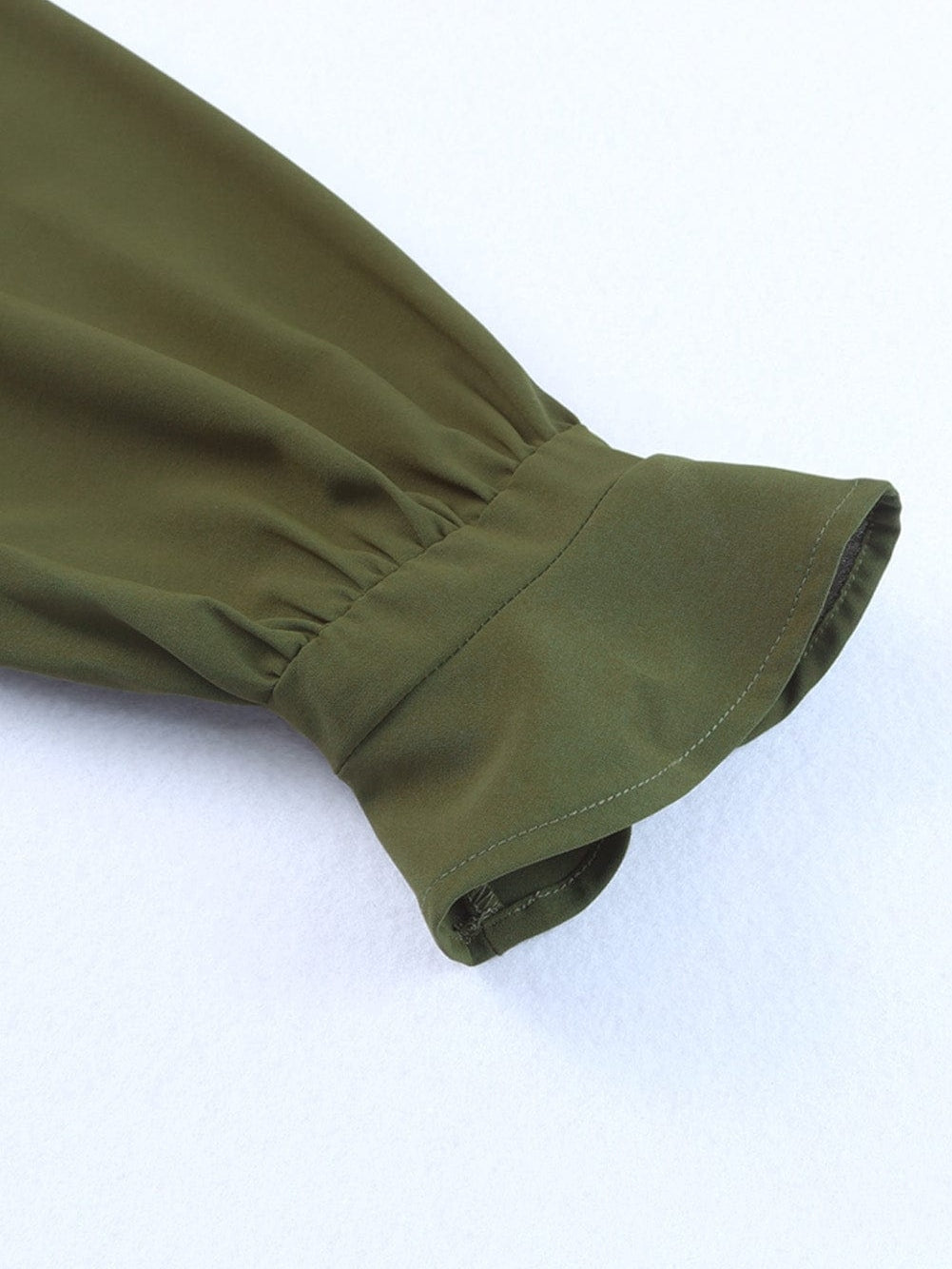 Green Flounced V Neck Shirt Dress with Ruffles