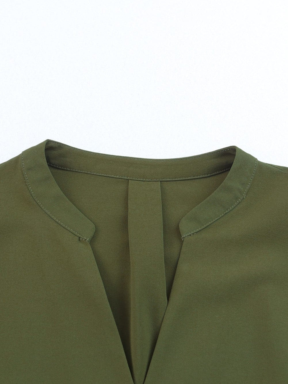 Green Flounced V Neck Shirt Dress with Ruffles