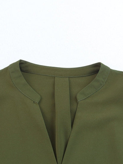 Green Flounced V Neck Shirt Dress with Ruffles