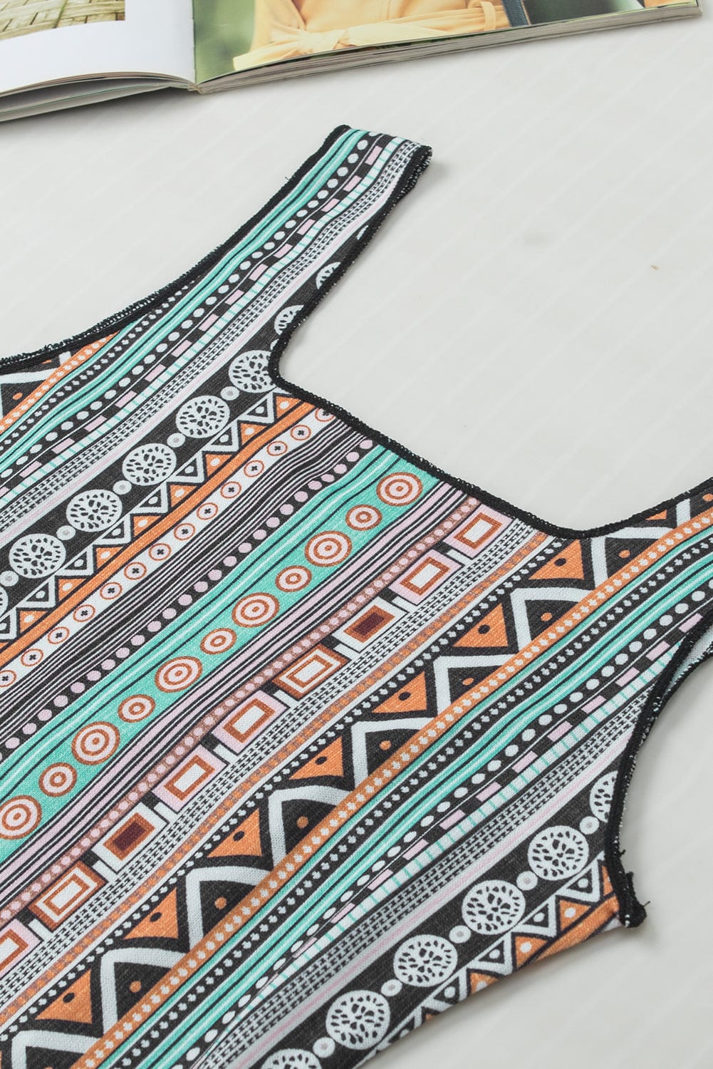 Green Geo Print Square Neck Tank Top for a Stylish Western Look