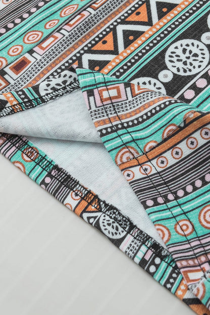 Green Geo Print Square Neck Tank Top for a Stylish Western Look