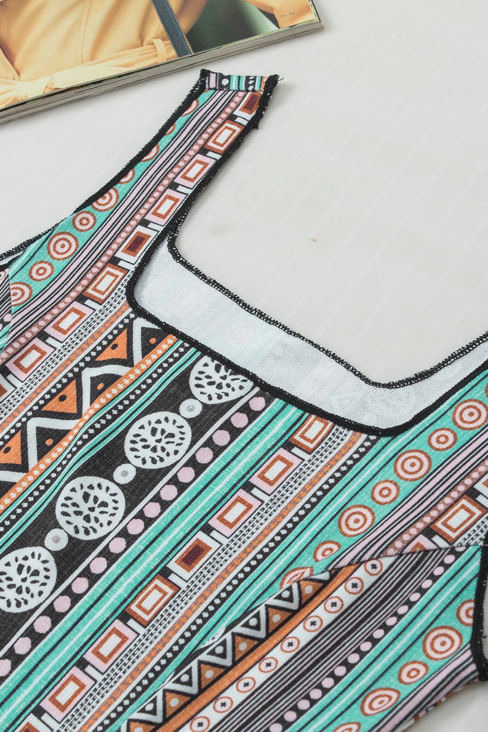 Green Geo Print Square Neck Tank Top for a Stylish Western Look