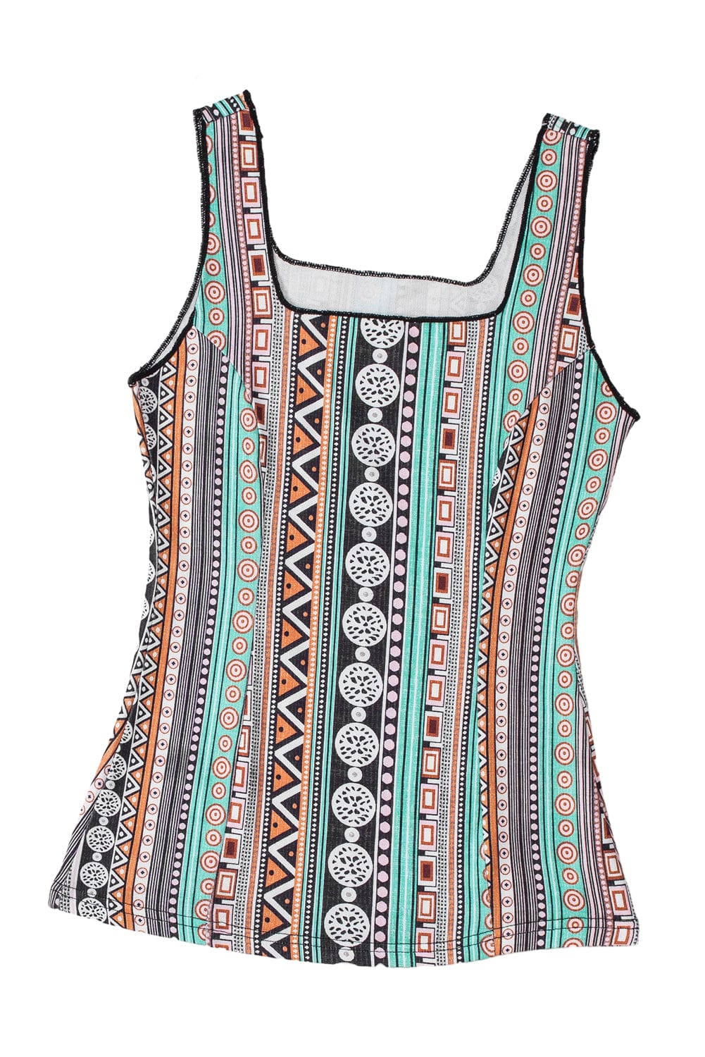 Green Geo Print Square Neck Tank Top for a Stylish Western Look