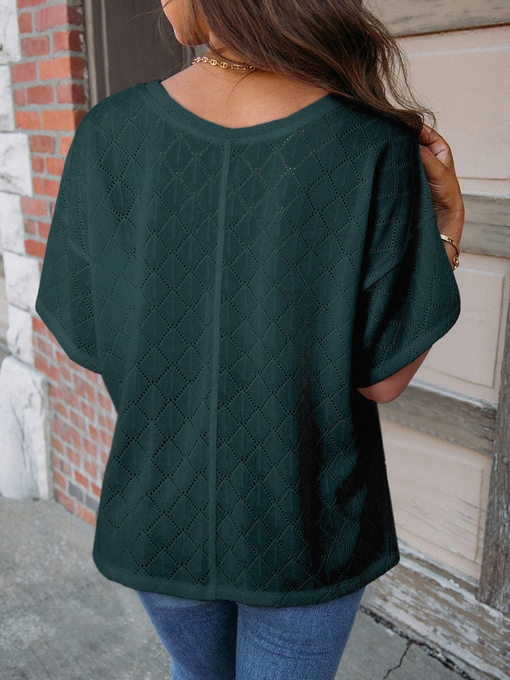 Green Knit V Neck Flowy Top