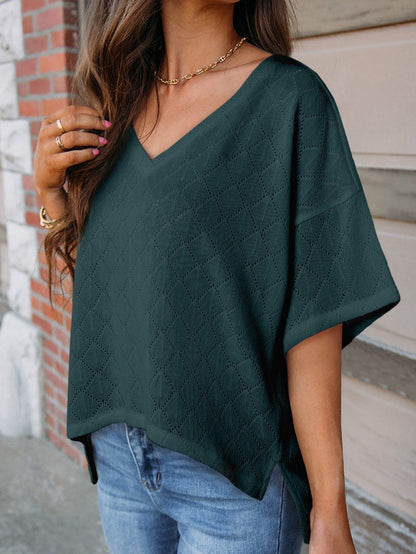 Green Knit V Neck Flowy Top