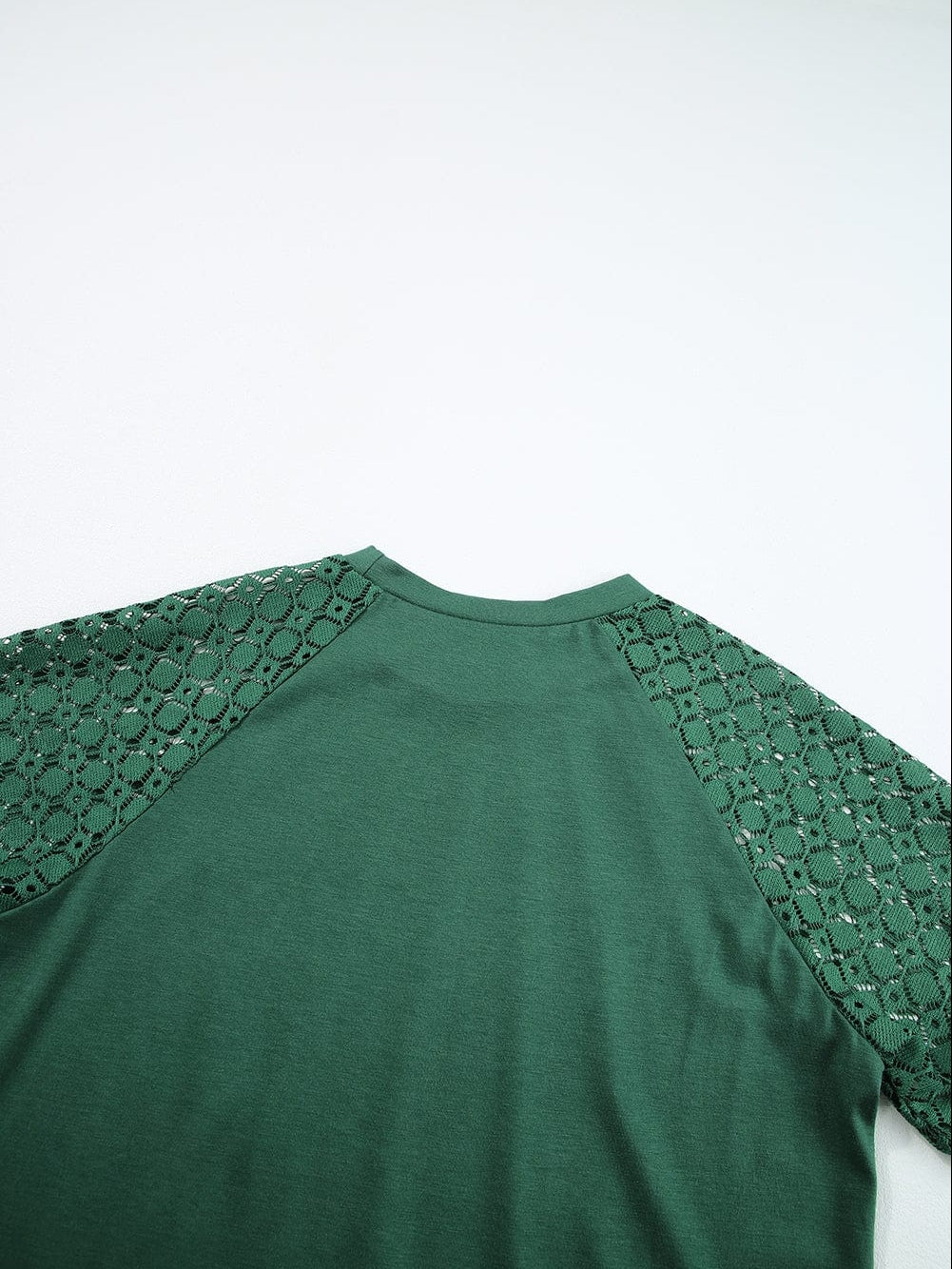 Green Lace Raglan Sleeve Tee with Seamed Detail