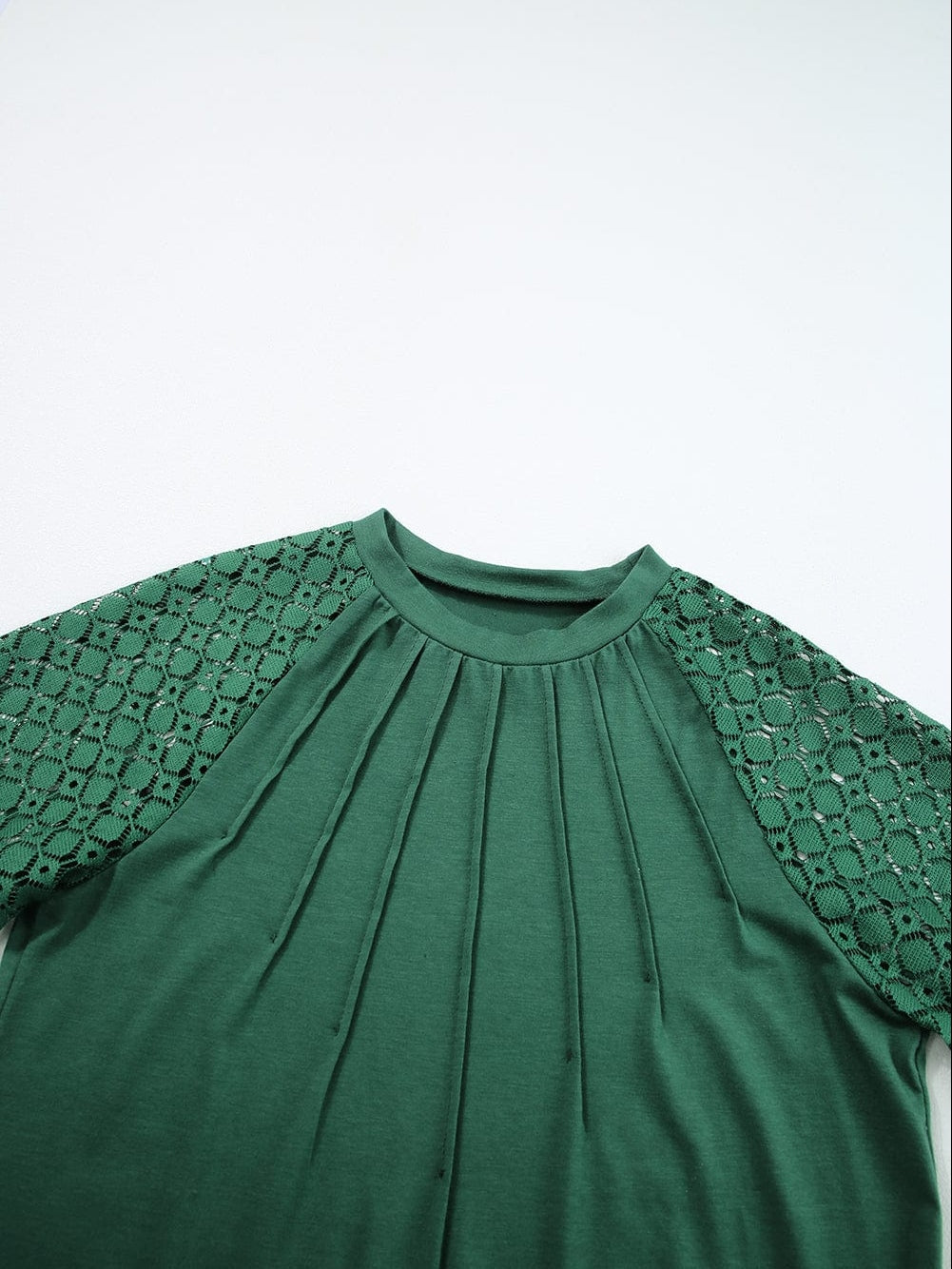 Green Lace Raglan Sleeve Tee with Seamed Detail