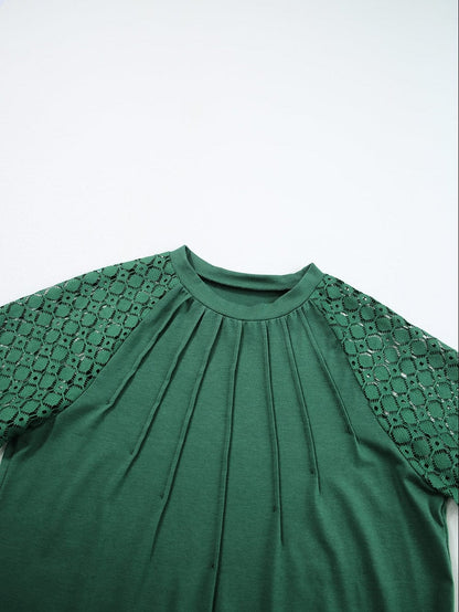 Green Lace Raglan Sleeve Tee with Seamed Detail