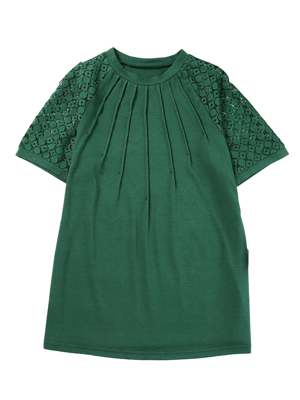 Green Lace Raglan Sleeve Tee with Seamed Detail