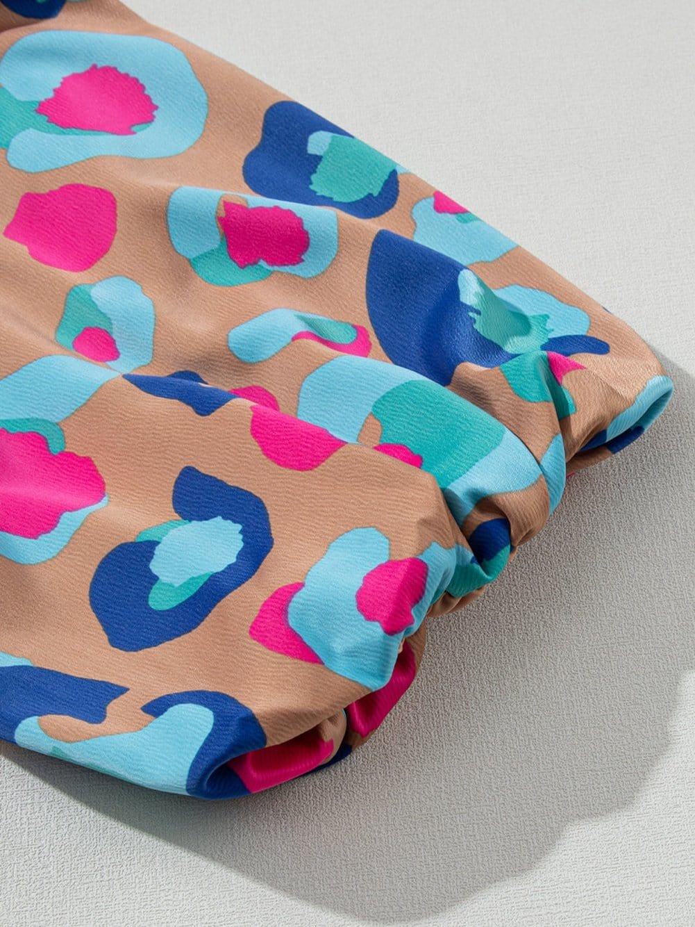 Green Leopard Print Ruffled Mini Dress with Bubble Sleeves