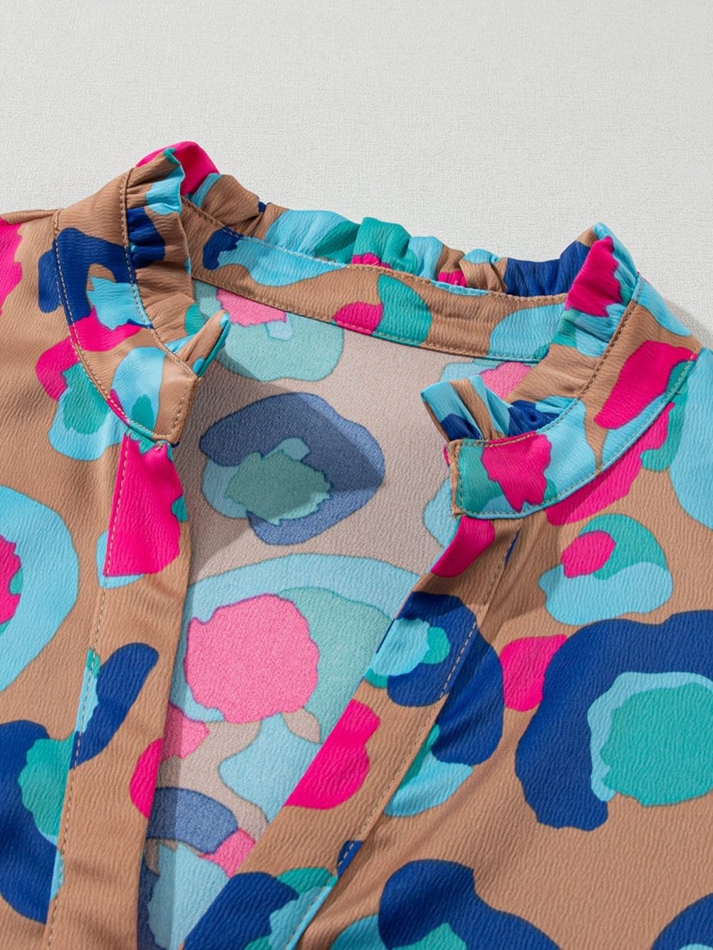 Green Leopard Print Ruffled Mini Dress with Bubble Sleeves