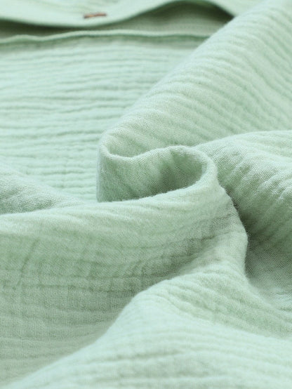 Green Patchwork Crinkle Puff Sleeve Shirt Dress with Eye-catching Design