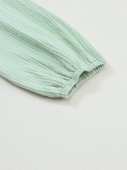 Green Patchwork Crinkle Puff Sleeve Shirt Dress with Eye-catching Design