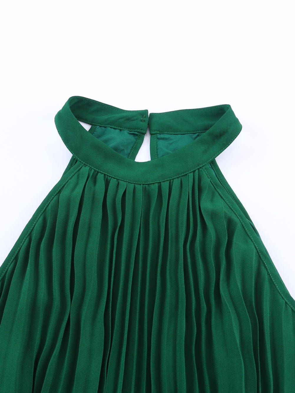 Green Pleated Halter Neck Wide Leg Jumpsuit with Stylish Belt