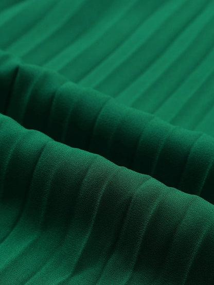 Green Pleated Halter Neck Wide Leg Jumpsuit with Stylish Belt