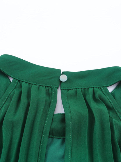 Green Pleated Halter Neck Wide Leg Jumpsuit with Stylish Belt