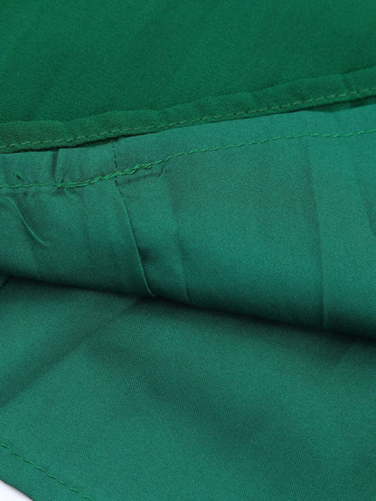 Green Pleated Halter Neck Wide Leg Jumpsuit with Stylish Belt