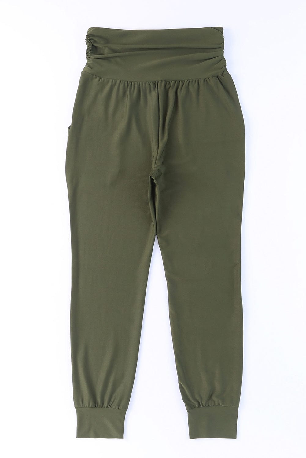 Green Pleated High Waist Leggings with Pockets