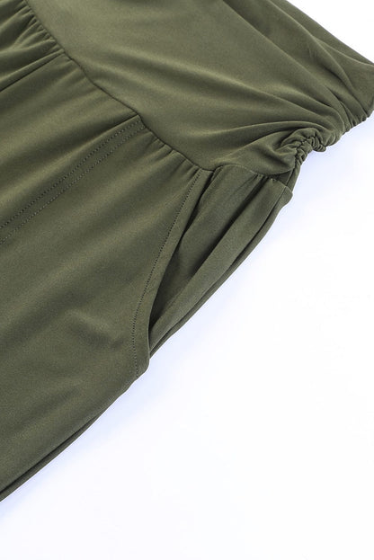Green Pleated High Waist Leggings with Pockets