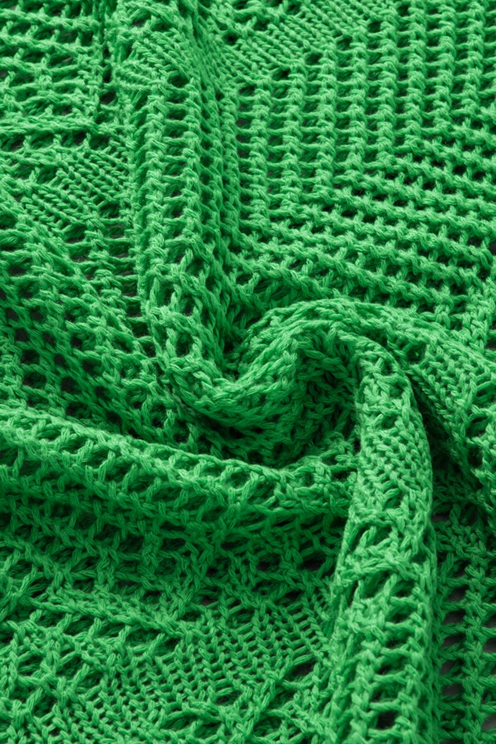 Green Pointelle Knit Top with Scalloped Edge and Short Sleeves