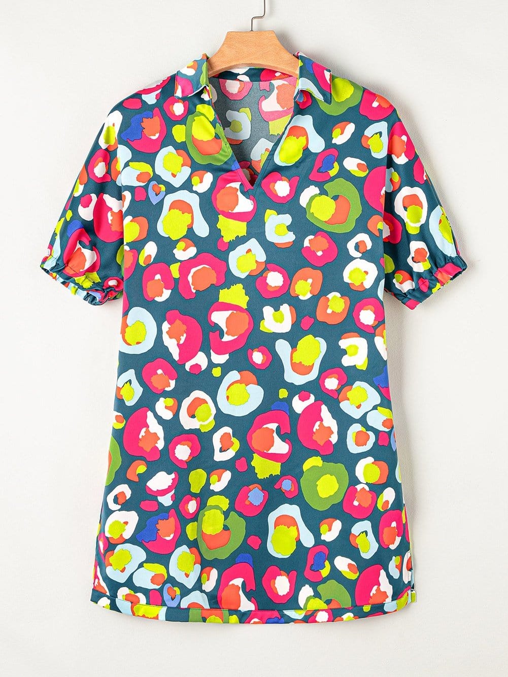 Green Polka Dot Printed Collared Neck Half Sleeve Shift Dress