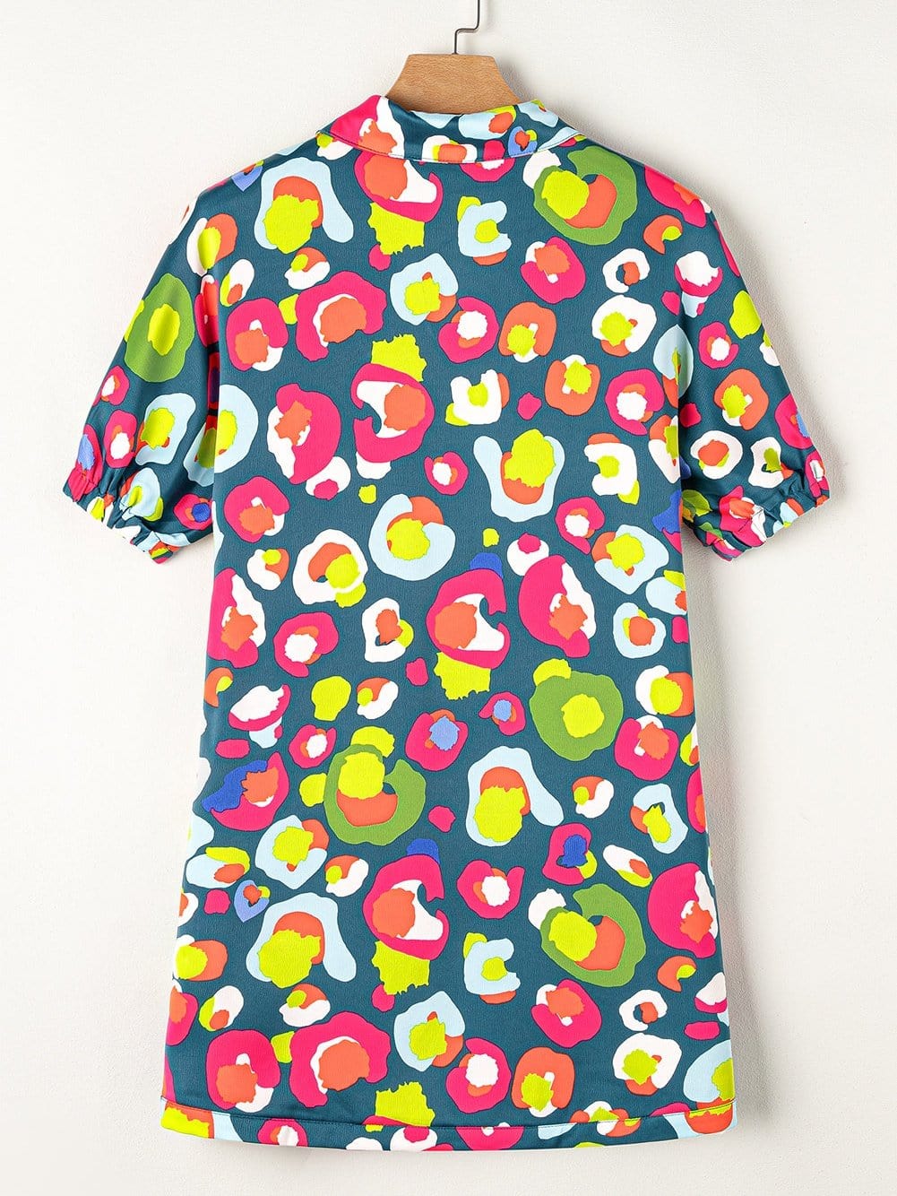 Green Polka Dot Printed Collared Neck Half Sleeve Shift Dress