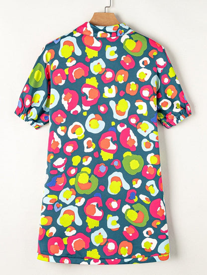 Green Polka Dot Printed Collared Neck Half Sleeve Shift Dress