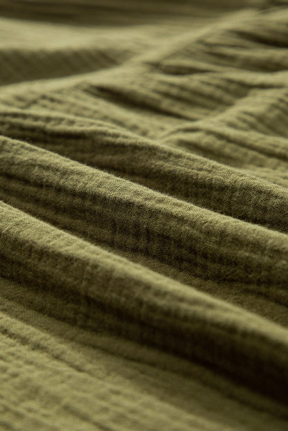 Green Puff Sleeve A-Line Mini Dress with V Neck and Flared Hem