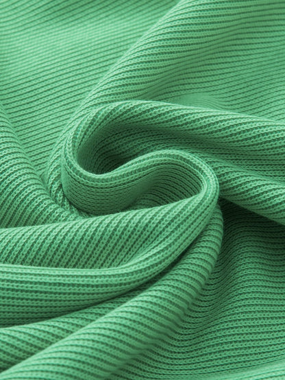 Green Puff Sleeve Ribbed Knit Ruffle Blouse