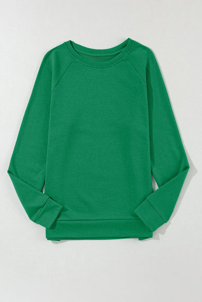 Green Raglan Sleeve Sweatshirt with Round Neck