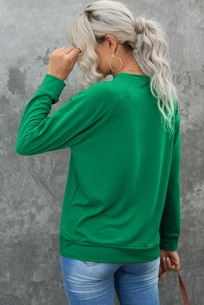 Green Raglan Sleeve Sweatshirt with Round Neck