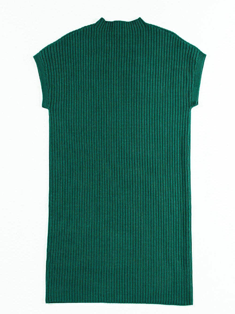 Green Ribbed Knit Short Sleeve Sweater Dress with Patch Pocket