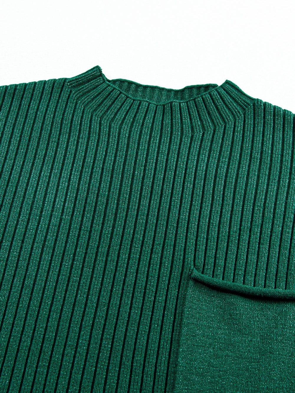 Green Ribbed Knit Short Sleeve Sweater Dress with Patch Pocket