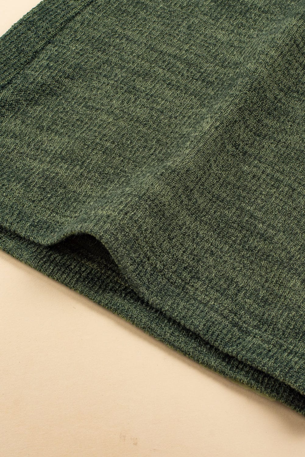 Green Ribbed Textured Wide Leg Jumpsuit with Buttoned Side Pockets