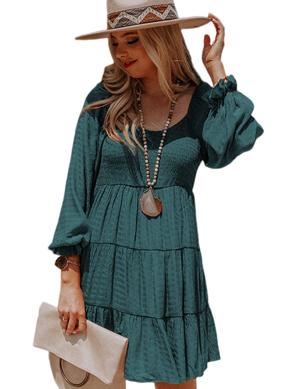 Green Ruffle Flounce Mini Dress for Ladies
