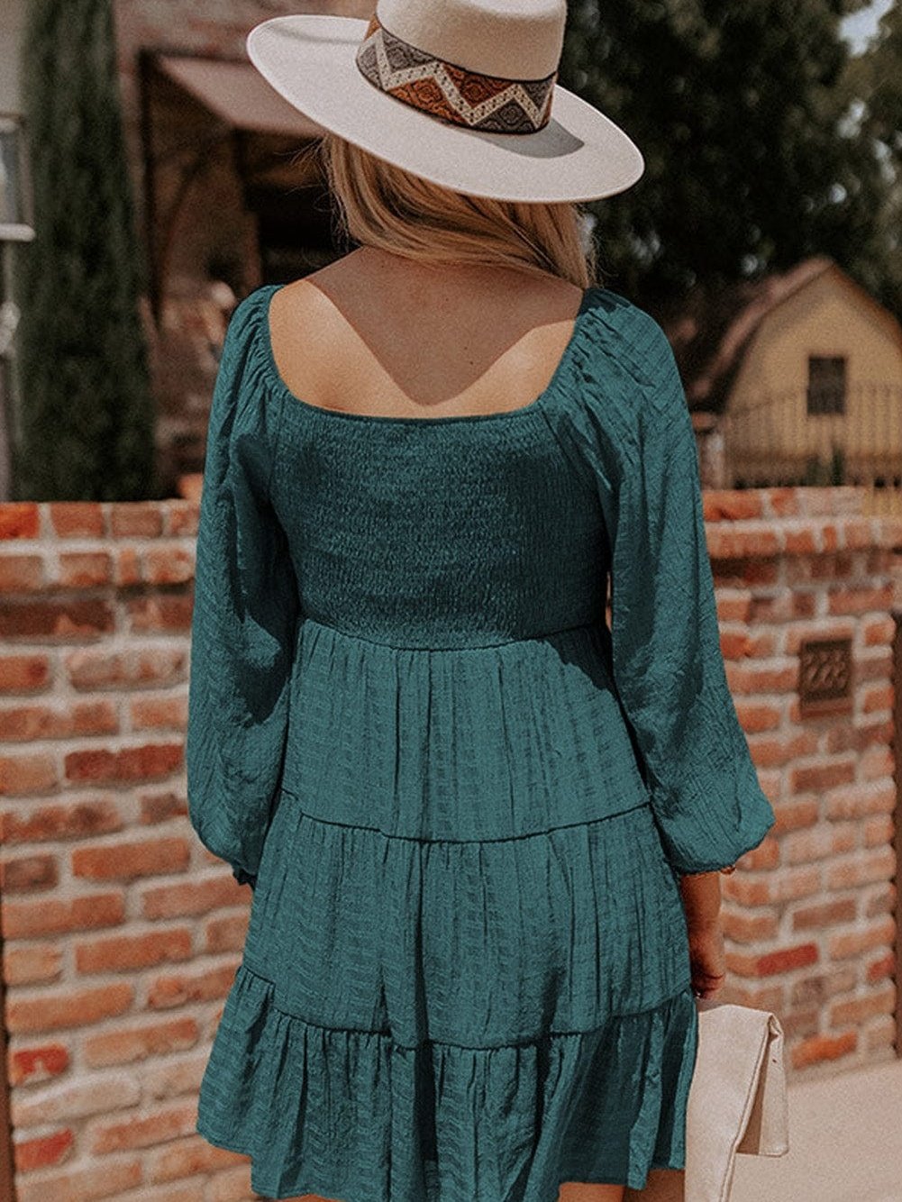 Green Ruffle Flounce Mini Dress for Ladies