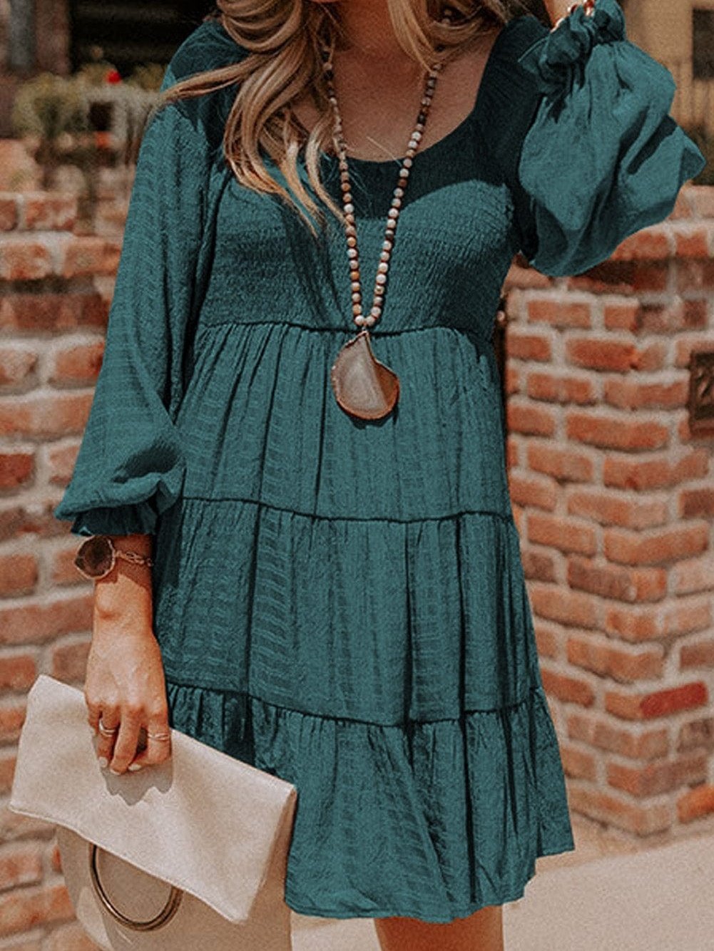 Green Ruffle Flounce Mini Dress for Ladies