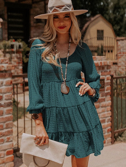 Green Ruffle Flounce Mini Dress for Ladies