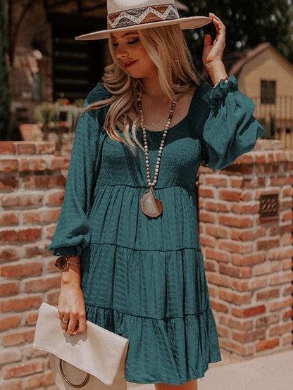 Green Ruffle Flounce Mini Dress for Ladies