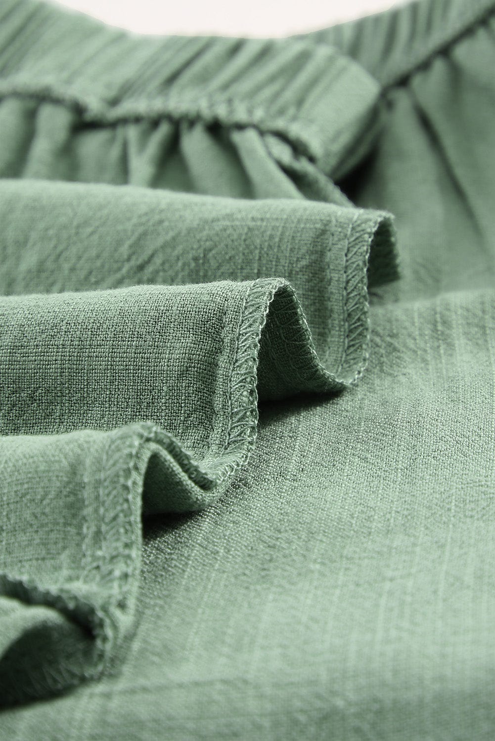 Green Ruffle Shorts with High Waist and Pockets