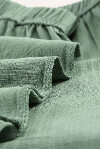 Green Ruffle Shorts with High Waist and Pockets