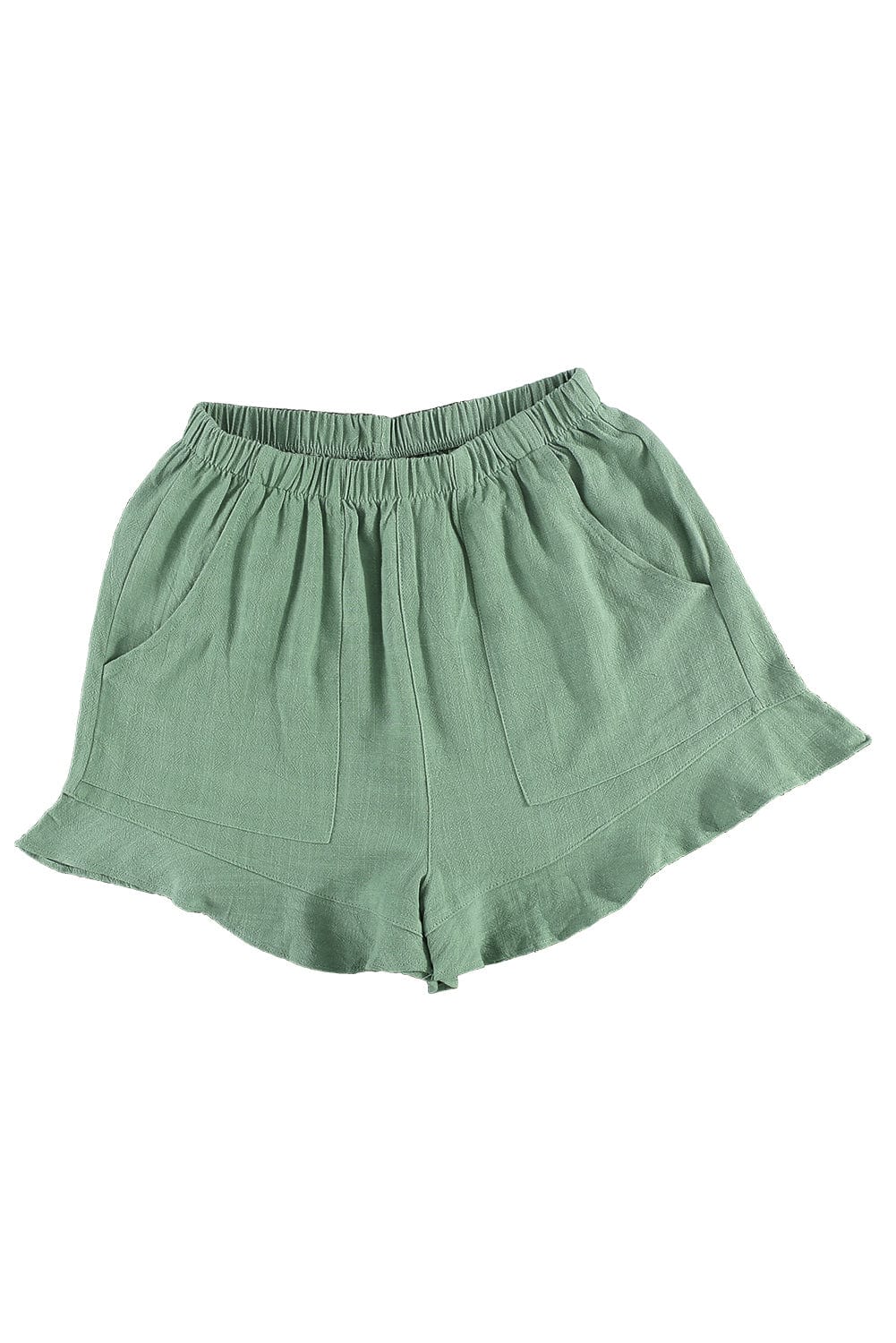 Green Ruffle Shorts with High Waist and Pockets
