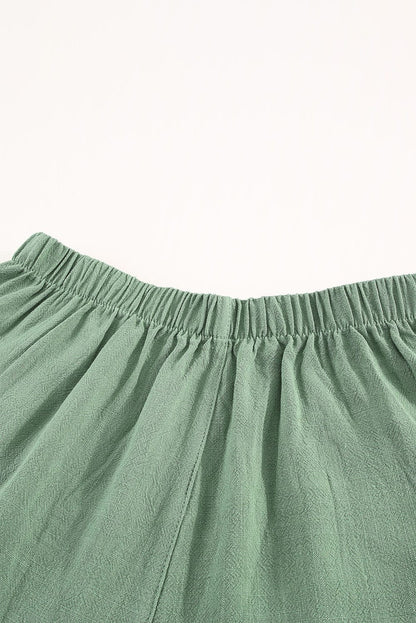 Green Ruffle Shorts with High Waist and Pockets